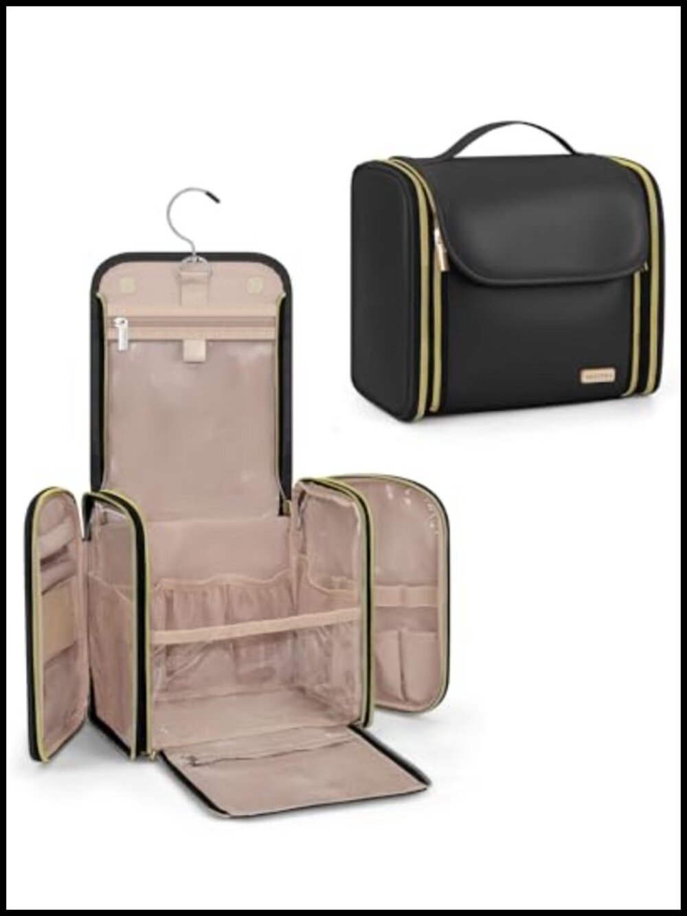 Hanging Toiletry Bag, PU Leather Makeup Bag Large Capacity with Jewelry